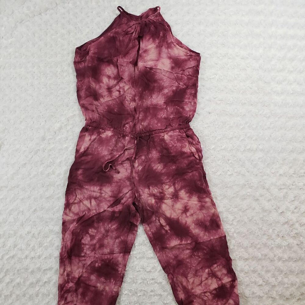 Anthropologie Cloth & Stone Womens Small Maroon Tie Dye Yashi Jumpsuit Festival